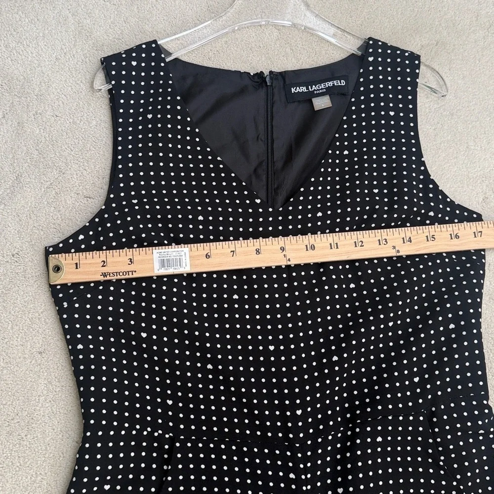 Karl Lagerfeld Paris Black White Polka Dot Hearts Wide Leg Sleeveless Jumpsuit 6